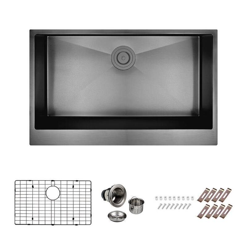 Black 16 Gauge Stainless 33 in. Single Bowl Farmhouse Apron Kitchen Sink with Bottom Grid and Drain-Paradise Island Wear