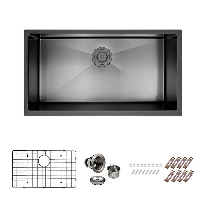 Black 16 Gauge Stainless 33 in. Single Bowl Kitchen Sink with Bottom Grid and Drain-Paradise Island Wear