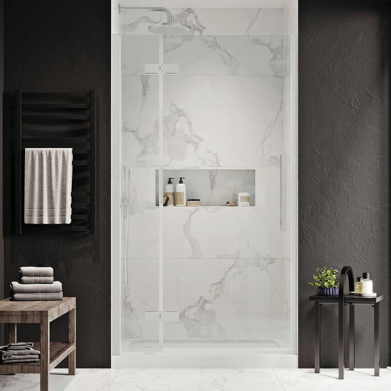 38 in. L x 36 in. W x 72 in. H Alcove Shower Kit with Pivot Frameless Shower Door in SN and Shower Pan-Paradise Island Wear