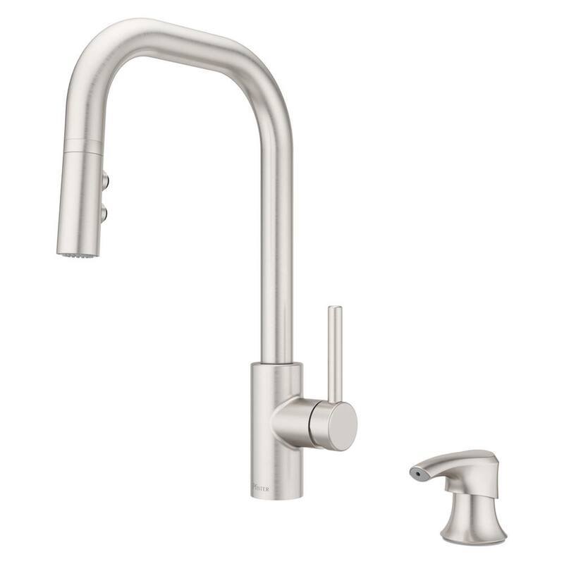 Zanna Pull Down Sprayer Kitchen Faucet with Deckplate and Soap Dispenser in Spot Defense Stainless Steel-Paradise Island Wear