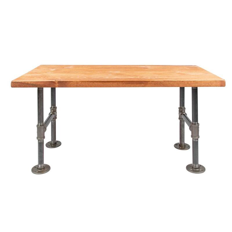 18 in. x 36 in. x 17.88 in. Cedar Stain Wood Coffee Table with Industrial Pipe Legs-Paradise Island Wear