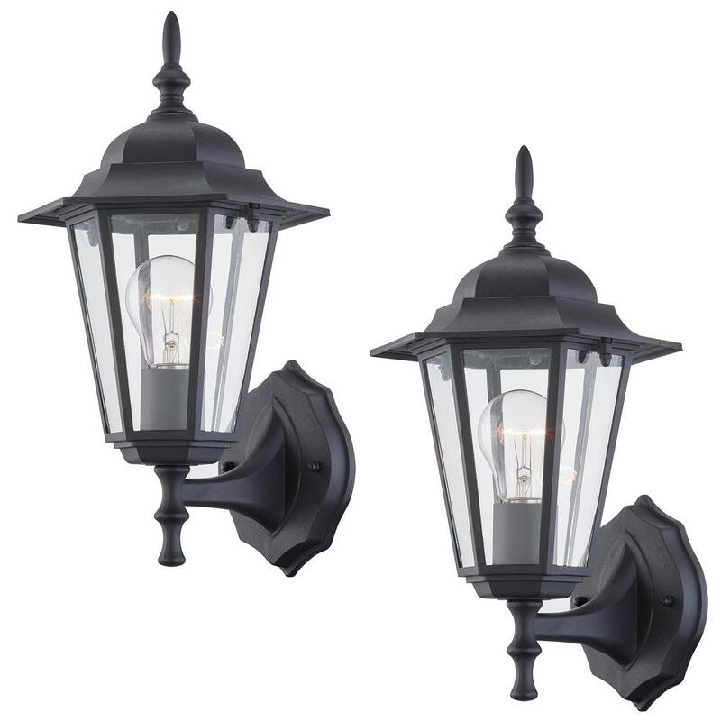 1-Light Textured Black Not Solar Outdoor Wall Lantern Sconce with Clear Glass (2-Pack)-Paradise Island Wear