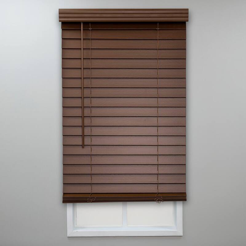Dark Oak Cordless Room Darkening Faux Wood Blinds with 2 in. Slats - 36.75 in. W x 48 in. L-Paradise Island Wear