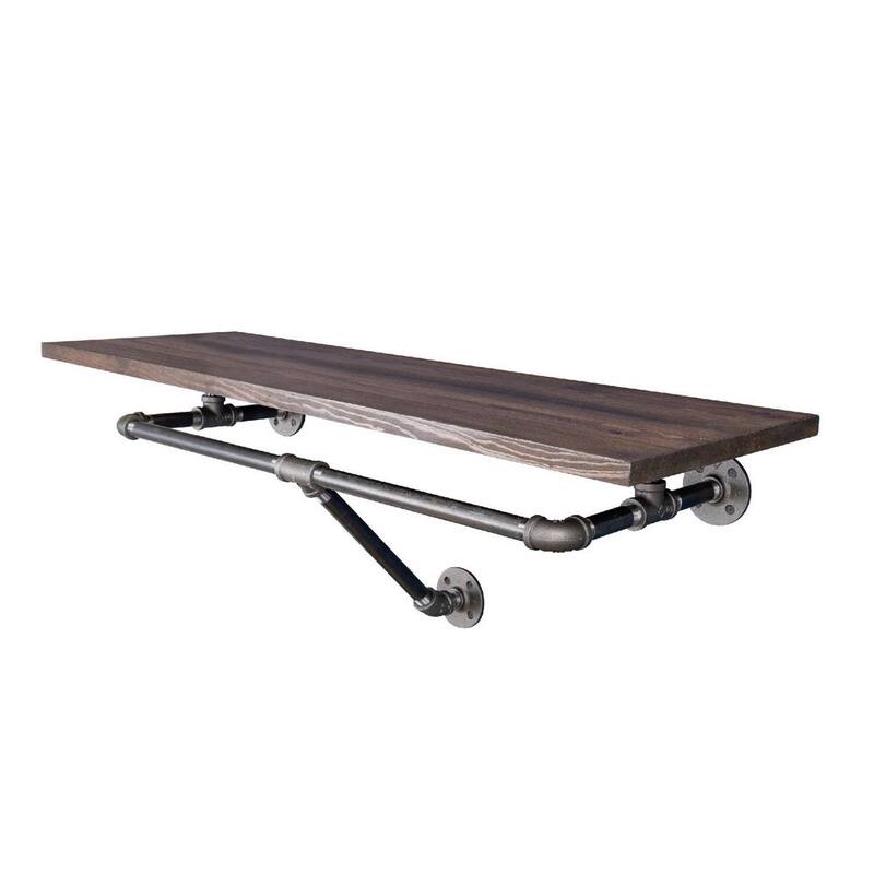 36 in. x 12 in. 18 in. Solid Wood Decorative Industrial Wall Shelf With Hanging Rod-Paradise Island Wear