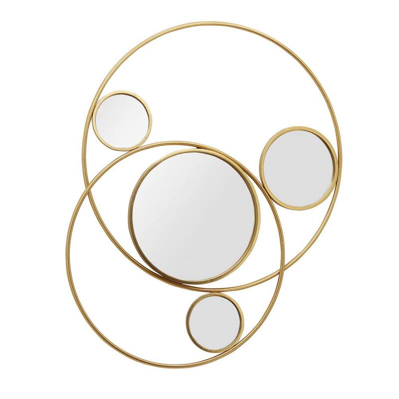 29.125 in. x 38 in. H W Irregular Gold Metal Frame Circle Modern Wall Accent Mirror-Paradise Island Wear