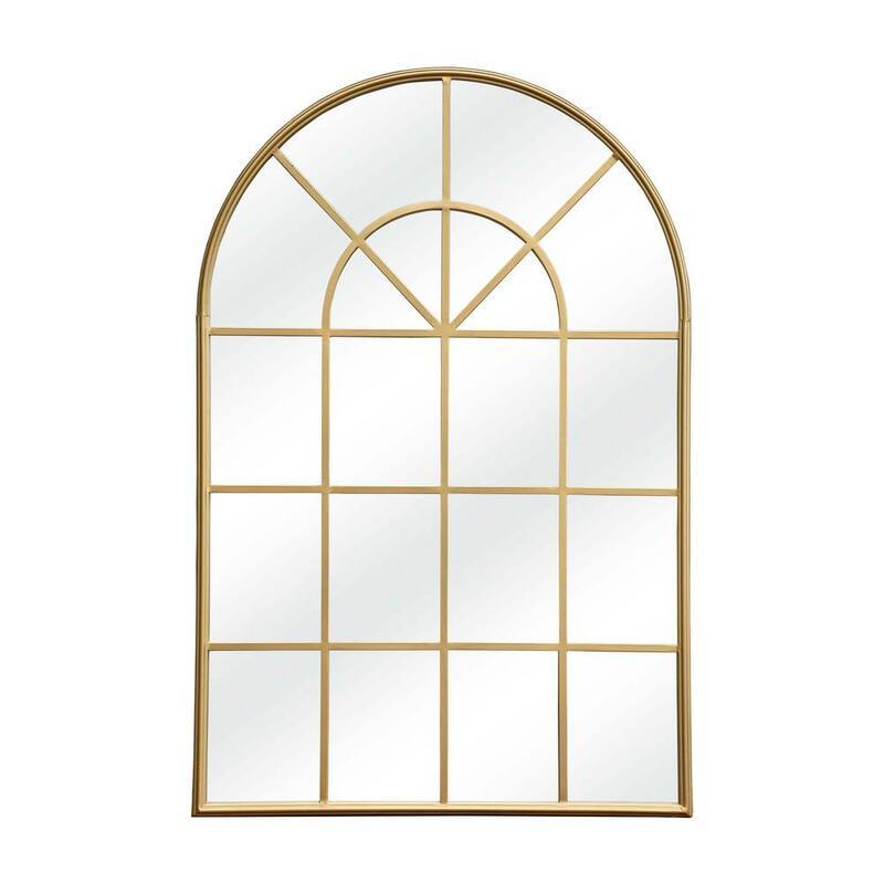 28 in. H x 41.5 in. W Modern Arched Windowpane Gold Metal Framed Decorative Mirror-Paradise Island Wear