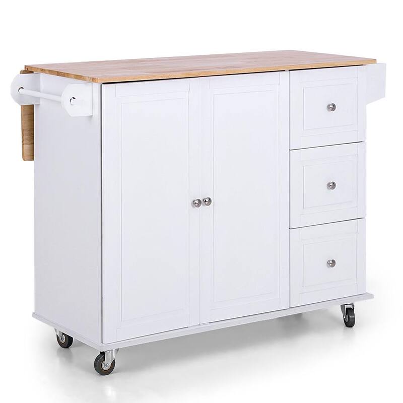 White Kitchen Island Ultility Cart Storage Cabinet with Wheels-Paradise Island Wear