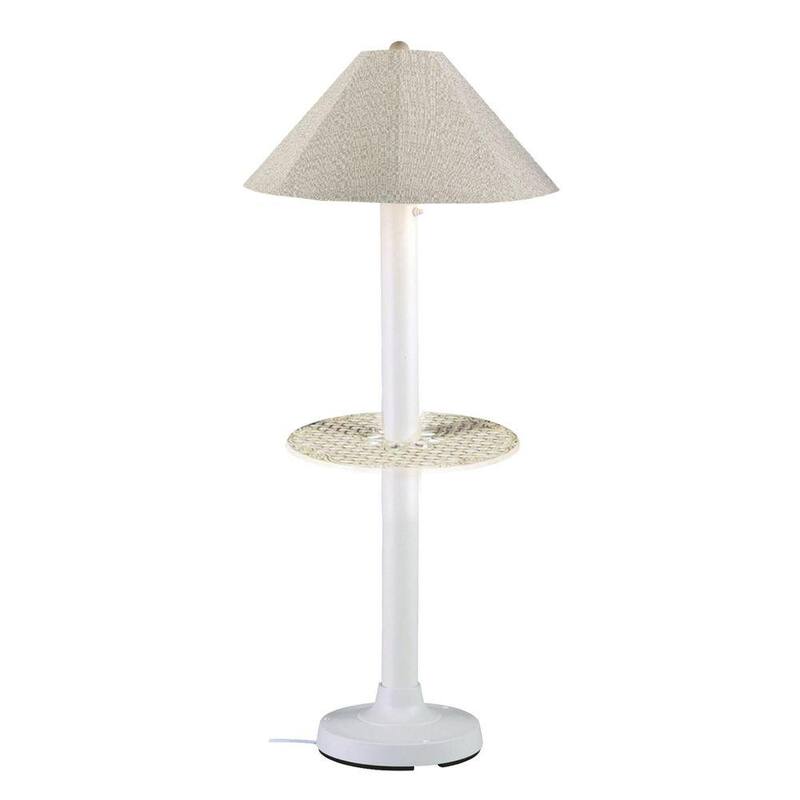63.5 in. Outdoor Floor Lamp with Tray Table and Silver Linen Shade-Paradise Island Wear