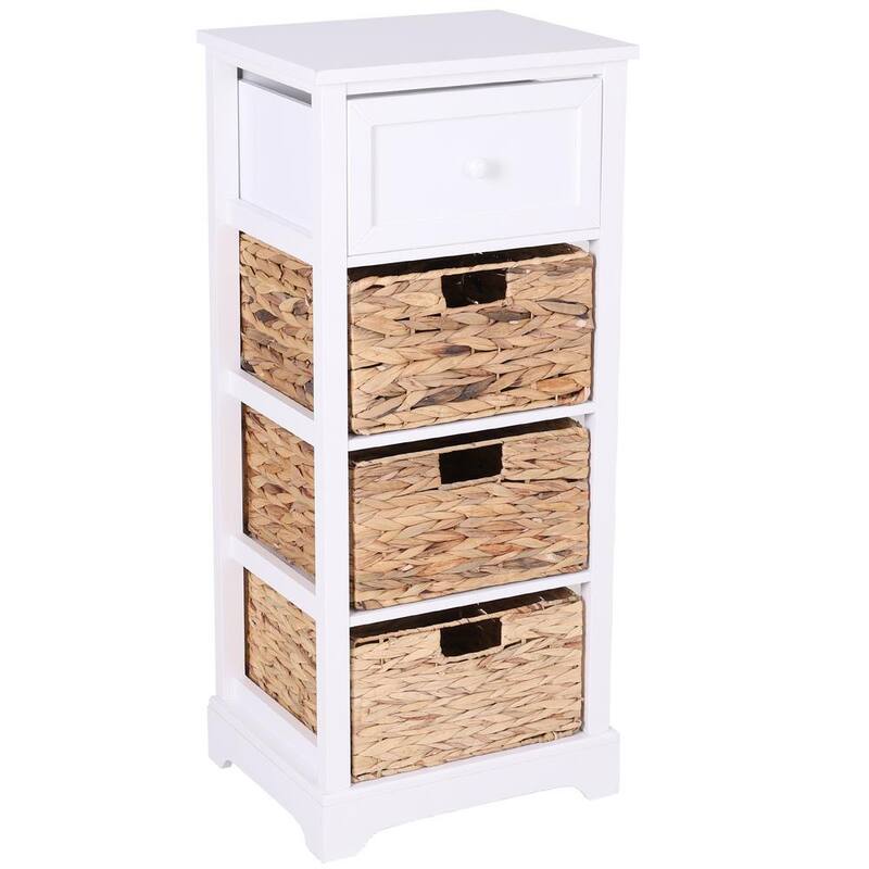 13 in. W x 36.1 in. H White Storage End Table with 1-Drawer and 3-Baskets-Paradise Island Wear
