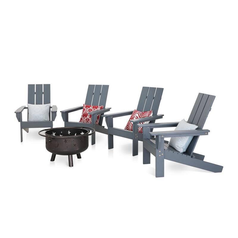 Classic Oversized Wood Adirondack Chair and Fire Pit with Moon and Stars Pattern (4-Pack)-Paradise Island Wear
