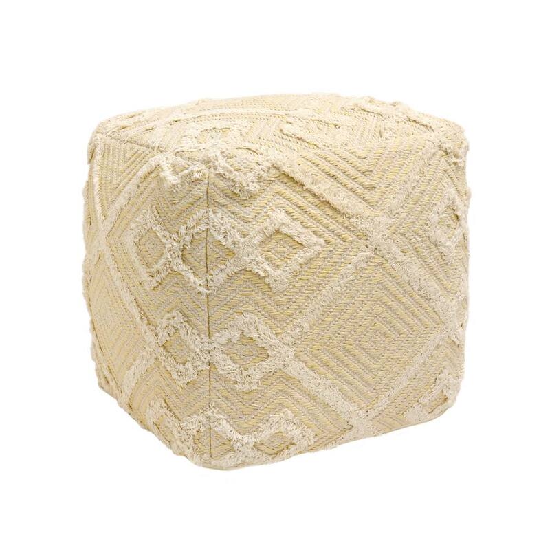 Grandcanyon Yellow/Ivory Cotton Pouf Ottoman-Paradise Island Wear