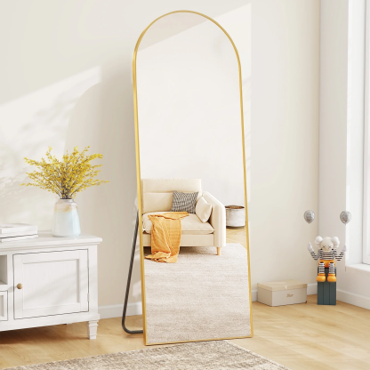 Aidoly Full-Length Floor Mirror with Nano Glass - 16"x59" Size, Black, Arched Shape, Shatterproof & Wall-Mountable