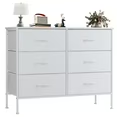 Aidoly Bedroom Dresser, 6 Storage Drawers, Anti-Tip Wide Fabric Closet Chests Organizer Tower Furniture with Wooden Top Metal Frame for Living Room, Hallway, Entryway, White