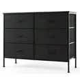 Aidoly Bedroom Dresser, 6 Storage Drawers, Anti-Tip Wide Fabric Closet Chests Organizer Tower Furniture with Wooden Top Metal Frame for Living Room, Hallway, Entryway, Black