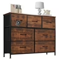 Aidoly Dresser for Bedroom, 7 Storage Drawers, Anti-Tip Wide Fabric Closet Organizer Tower Furniture, Wooden Top with Metal Frame, Rust