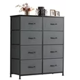 Aidoly Dresser for Bedroom, 8 Storage Drawers, Anti-Tip Fabric Closet Chests Organizer Tower Furniture with Wooden Top Metal Frame for Clothes, Living Room, Hallway, Entryway, Grey