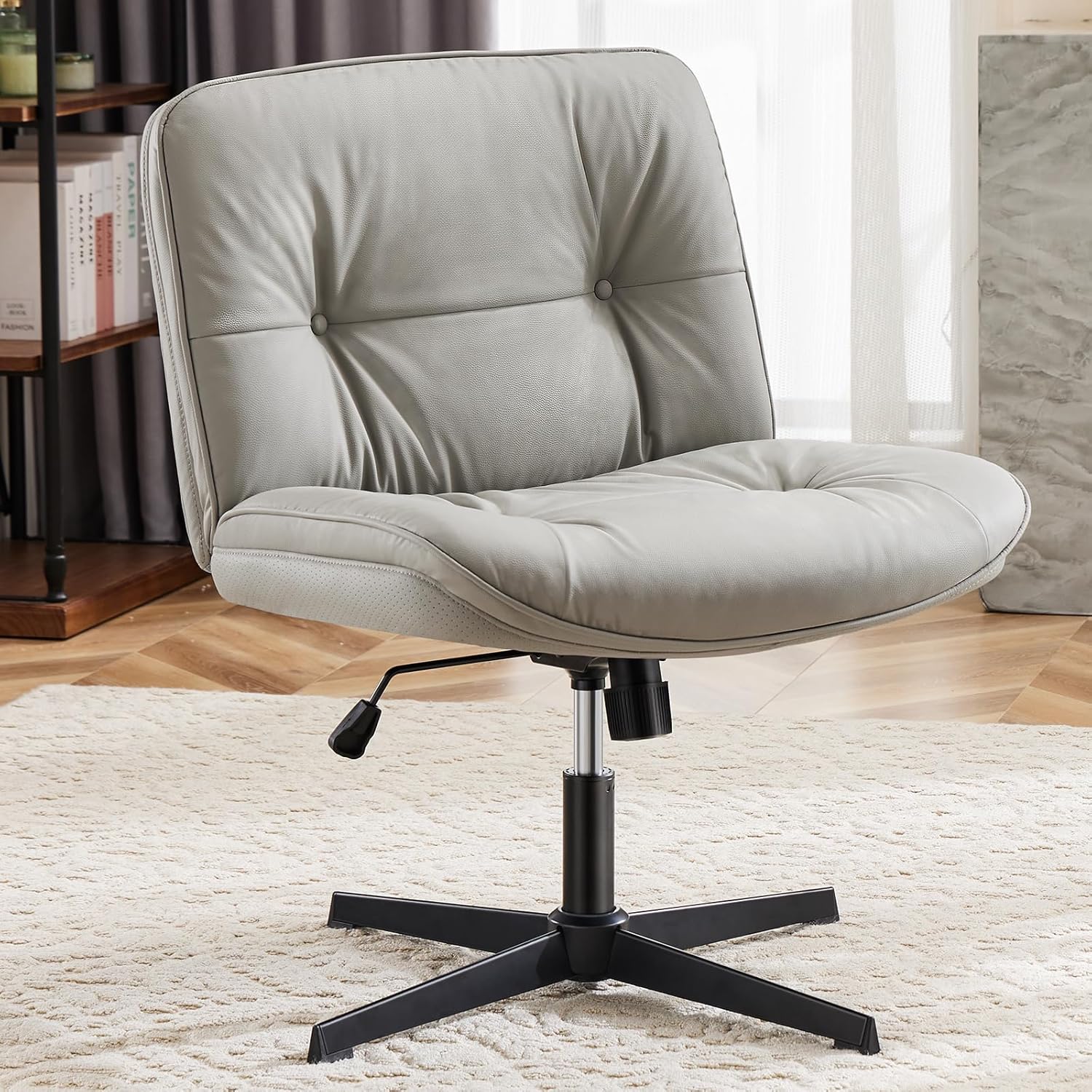 Criss Cross Chair, Armless Office Desk Chair, Wide Seat No Wheels, Height Adjustable Computer Task Swivel Chair