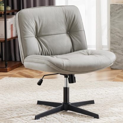 Criss Cross Chair, Armless Office Desk Chair, Wide Seat No Wheels, Height Adjustable Computer Task Swivel Chair