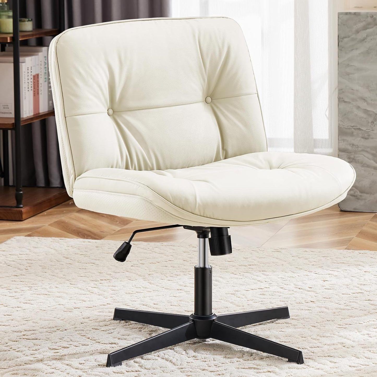 Criss Cross Chair, Armless Office Desk Chair, Wide Seat No Wheels, Height Adjustable Computer Task Swivel Chair