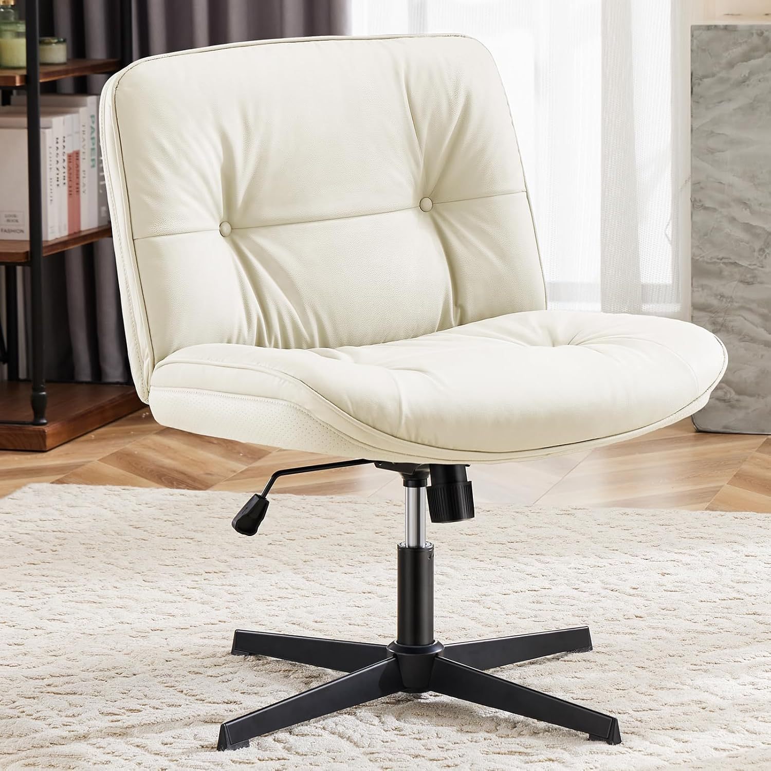 Criss Cross Chair, Armless Office Desk Chair, Wide Seat No Wheels, Height Adjustable Computer Task Swivel Chair