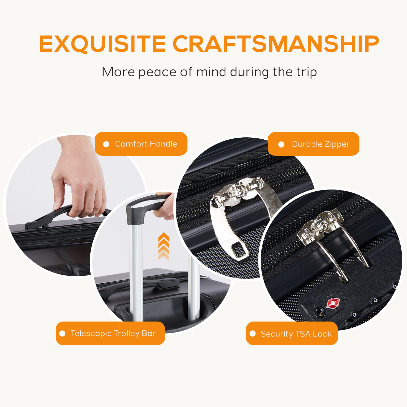 20 Inch Luggage, Hard Shell with Spinner Wheels, TSA Lock, Black