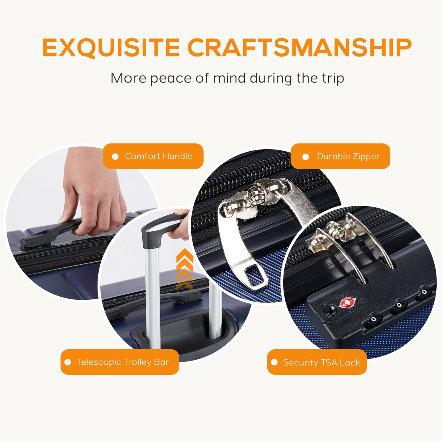 20 Inch Luggage, Hard Shell with Spinner Wheels, TSA Lock, Black