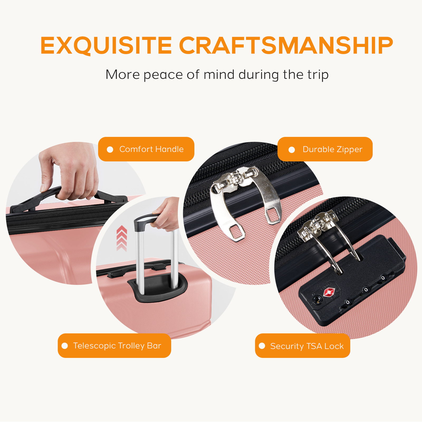 20 Inch Luggage, Hard Shell with Spinner Wheels, TSA Lock, Black