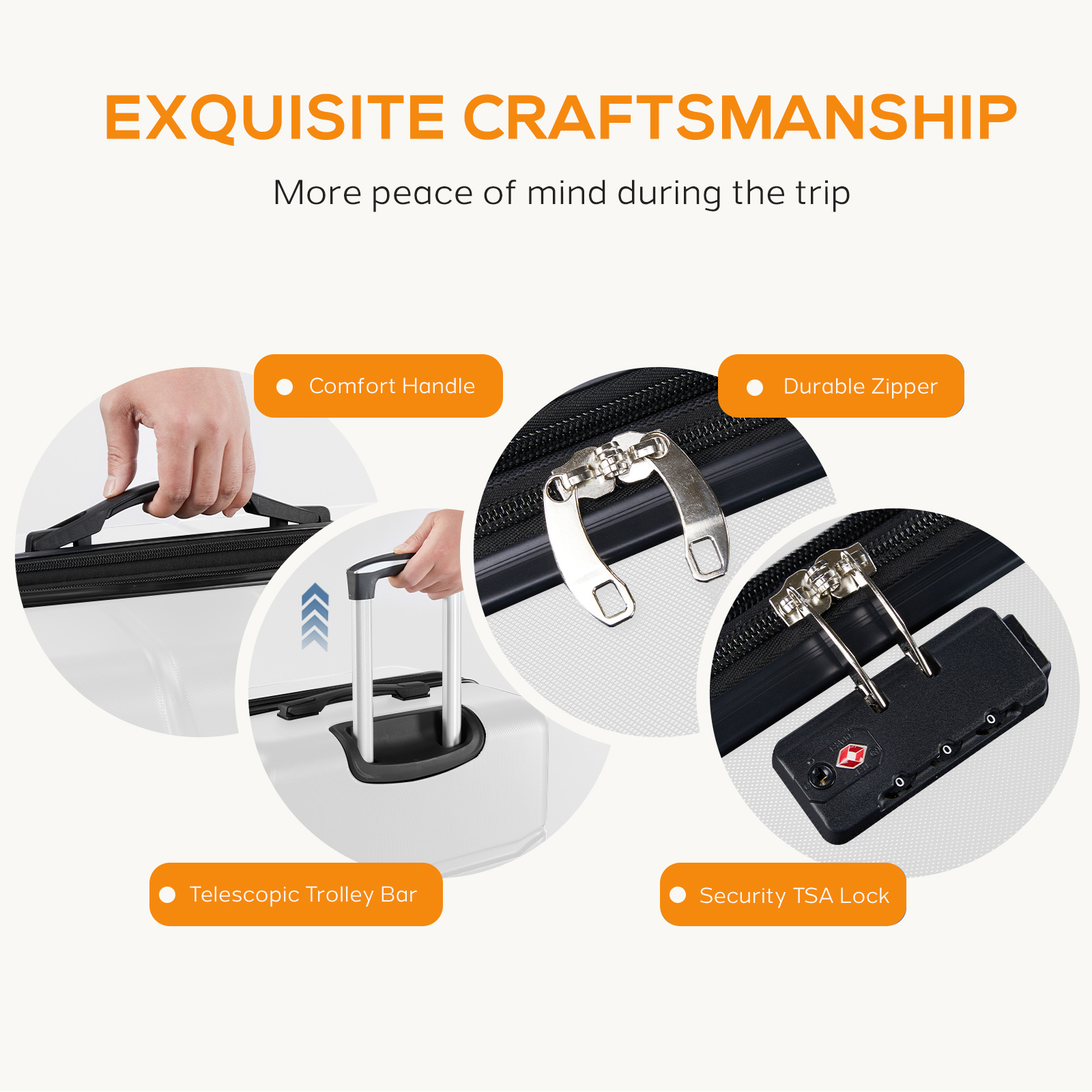 20 Inch Luggage, Hard Shell with Spinner Wheels, TSA Lock, Black