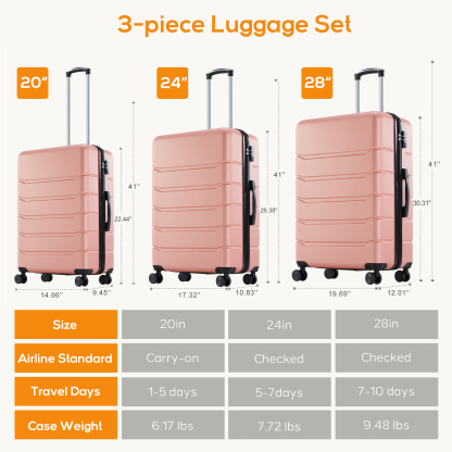 20 Inch Luggage, Hard Shell with Spinner Wheels, TSA Lock, Black