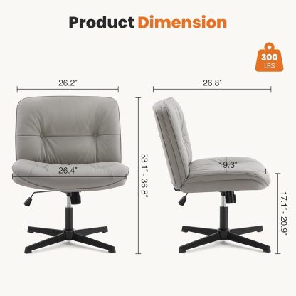 Criss Cross Chair, Armless Office Desk Chair, Wide Seat No Wheels, Height Adjustable Computer Task Swivel Chair