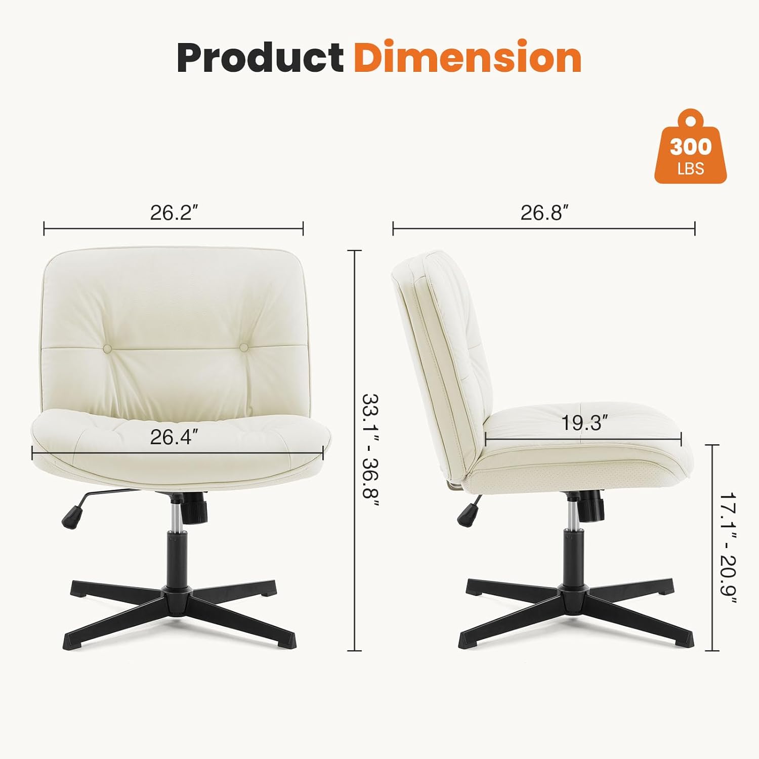 Criss Cross Chair, Armless Office Desk Chair, Wide Seat No Wheels, Height Adjustable Computer Task Swivel Chair