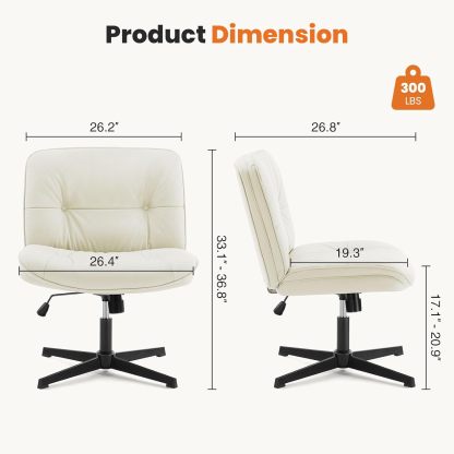 Criss Cross Chair, Armless Office Desk Chair, Wide Seat No Wheels, Height Adjustable Computer Task Swivel Chair