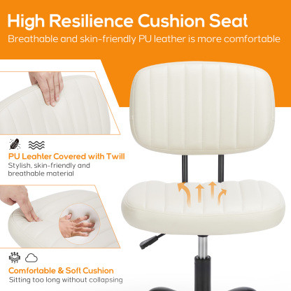 Office Desk Chair, Armless Computer Chair with Lumbar Support, PU Leather Low Back Adjustable Height 360° Rolling Swivel Task Chair with Wheels