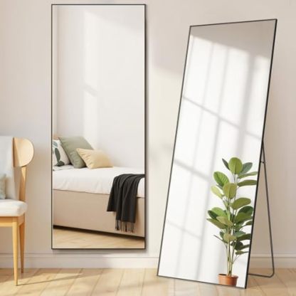 Mirror Full Length, Upgraded 16"x59" Body Wall Mirrors with Shatter-Proof Glass, Floor Standing, Hanging or Leaning, Tall Mirror with Stand Aluminum Alloy Frame for Bedroom Cloakroom