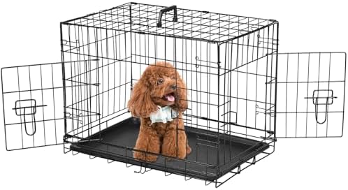 Dog Crate, 36 Inch Medium Wire Kennel with Divider Panel, Metal Cages with Double Door, Leak-Proof Pan Tray, Folding Portable for Indoor Outdoor Travel