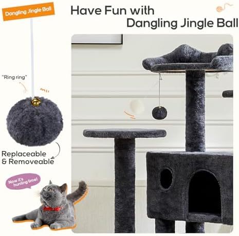 Cat Tree, 54-Inch Cat Tower for Indoor Cats with Sisal Scratching Post, Cat Play House, Large Kitty Condo, Plush Multi-Level with Climbing Ladder