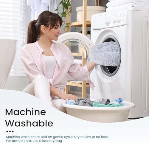 Dog Bed for Small Dogs and Cats, Washable Calming Donut Pet Bed, 20-Inch Anti-Slip Round Fluffy Plush Faux Fur, Anti-Anxiety, Comfortable for Sleeping, 20" L x 20" W x 8" Th for Pets up to 15 lbs