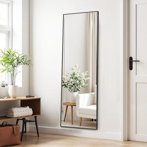 Mirror Full Length, Upgraded 16"x59" Body Wall Mirrors with Shatter-Proof Glass, Floor Standing, Hanging or Leaning, Tall Mirror with Stand Aluminum Alloy Frame for Bedroom Cloakroom