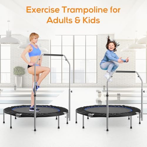 Mini Trampoline for Adults, 40"/48" Foldable Indoor Exercise Rebounder with Adjustable Bar for Home & Garden Fitness, Max Load 330lbs