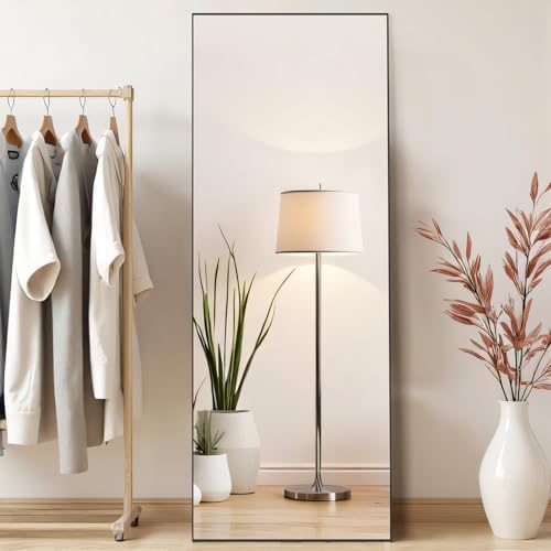 Mirror Full Length, Upgraded 16"x59" Body Wall Mirrors with Shatter-Proof Glass, Floor Standing, Hanging or Leaning, Tall Mirror with Stand Aluminum Alloy Frame for Bedroom Cloakroom