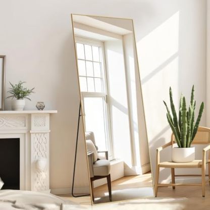 Mirror Full Length, Upgraded 16"x59" Body Wall Mirrors with Shatter-Proof Glass, Floor Standing, Hanging or Leaning, Tall Mirror with Stand Aluminum Alloy Frame for Bedroom Cloakroom