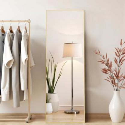 Mirror Full Length, Upgraded 16"x59" Body Wall Mirrors with Shatter-Proof Glass, Floor Standing, Hanging or Leaning, Tall Mirror with Stand Aluminum Alloy Frame for Bedroom Cloakroom