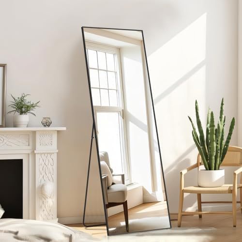 Mirror Full Length, Upgraded 16"x59" Body Wall Mirrors with Shatter-Proof Glass, Floor Standing, Hanging or Leaning, Tall Mirror with Stand Aluminum Alloy Frame for Bedroom Cloakroom