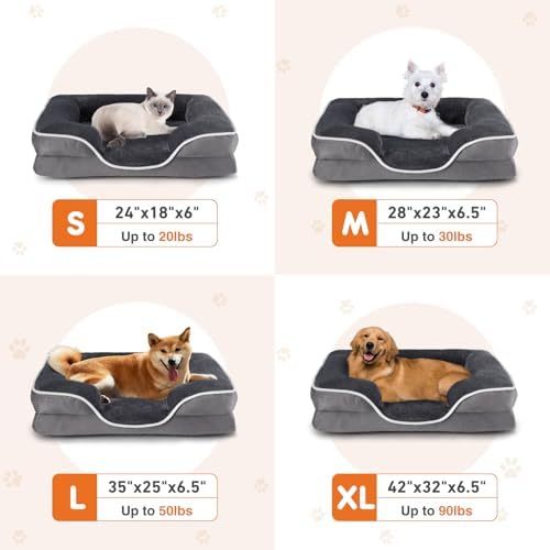 Orthopedic Dog Bed for Small Dogs, Waterproof Memory Foam Pet Beds with Sides, Washable Removable Cover, Non-Slip Base, Egg Crate Foam Couch for Improved Sleep, 24" L x 18" W x 6.5" Th