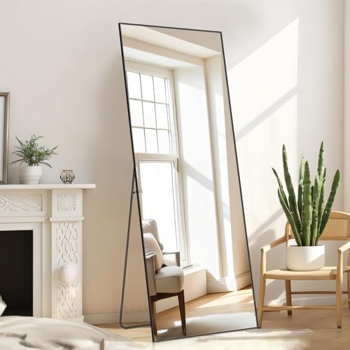 Mirror Full Length, Upgraded 16"x59" Body Wall Mirrors with Shatter-Proof Glass, Floor Standing, Hanging or Leaning, Tall Mirror with Stand Aluminum Alloy Frame for Bedroom Cloakroom