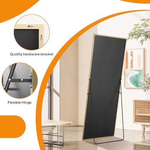 Mirror Full Length, Upgraded 16"x59" Body Wall Mirrors with Shatter-Proof Glass, Floor Standing, Hanging or Leaning, Tall Mirror with Stand Aluminum Alloy Frame for Bedroom Cloakroom
