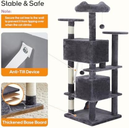 Cat Tree, 54-Inch Cat Tower for Indoor Cats with Sisal Scratching Post, Cat Play House, Large Kitty Condo, Plush Multi-Level with Climbing Ladder