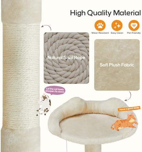 Cat Tree, 54-Inch Cat Tower for Indoor Cats with Sisal Scratching Post, Cat Play House, Large Kitty Condo, Plush Multi-Level with Climbing Ladder