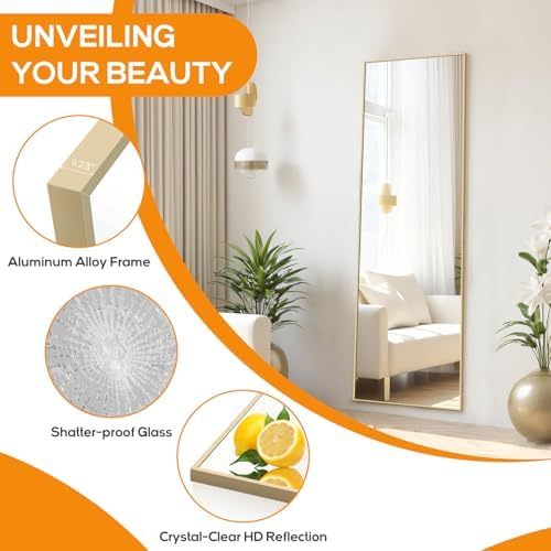 Mirror Full Length, Upgraded 16"x59" Body Wall Mirrors with Shatter-Proof Glass, Floor Standing, Hanging or Leaning, Tall Mirror with Stand Aluminum Alloy Frame for Bedroom Cloakroom