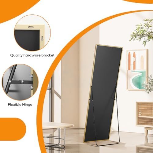 Mirror Full Length, Upgraded 16"x59" Body Wall Mirrors with Shatter-Proof Glass, Floor Standing, Hanging or Leaning, Tall Mirror with Stand Aluminum Alloy Frame for Bedroom Cloakroom